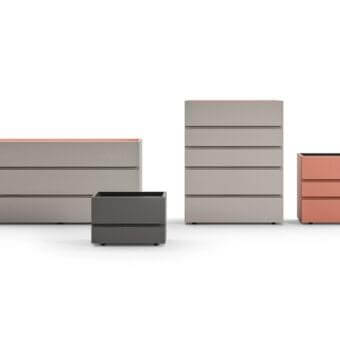Superior Presotto Sibari dresser with a beige matt lacquer and customizable peach-colored top for a refined aesthetic