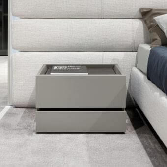 Elegant Presotto Sibari nightstand with seamless push-to-open drawer and matte gray synthetic structure