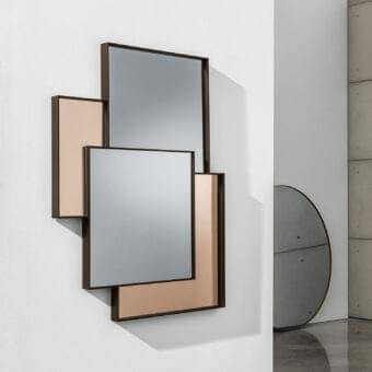 Distinguished Sovet Italia Combi mirror with four lacquered aluminum frames in burnished brass and muted bronze tones
