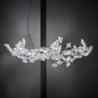 Exceptional Slamp Hanami suspension lamp crafted in silvery-grey Lentiflex® petals with a painted steel frame offering shimmering illumination