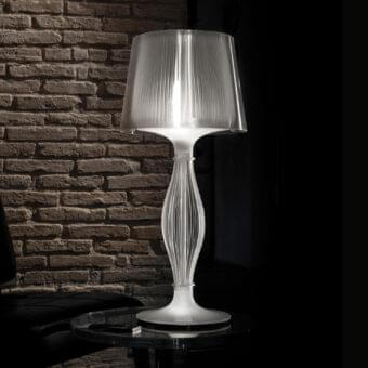 Distinguished Slamp Liza table lamp crafted in techno-polymer with a frosted white finish and subtle vertical ribbing
