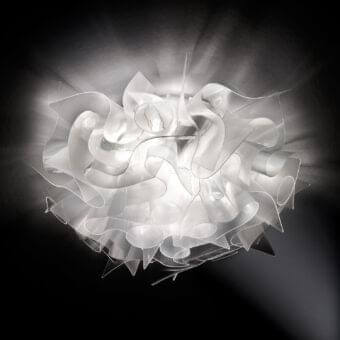 Distinguished Slamp Veli lamp crafted from luminous Opalflex® with bright white glossy finish and intricate layering