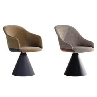 Exceptional Potocco Lyz chair with sinuous lines and fully upholstered heathered gray-brown fabric seat complemented by a black conical base