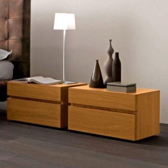 Elegant Presotto Club nightstand in wood particle board with warm medium-toned brown satin veneer and recessed drawer
