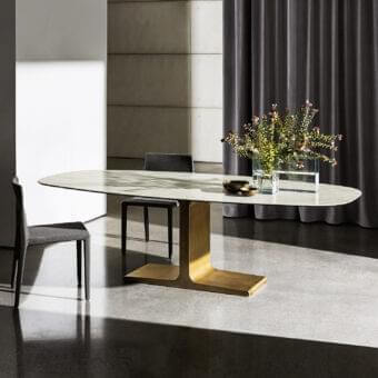 Exceptional Sovet Italia Palace table with sculpted base in burnished golden metal and light laminated ceramic tabletop