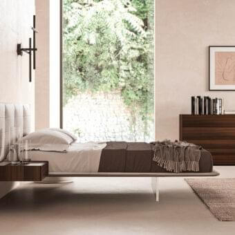 Superior Presotto Wing nightstand with dark walnut wood and smooth matte lacquer finish crafted in Italy