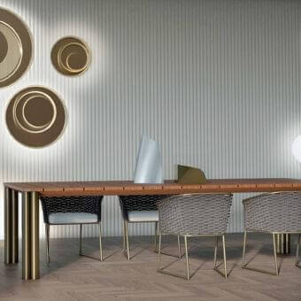 Distinguished Rugiano Afrodite armchair with bronze painted metal and hand-braided grey rope detailing in fabric upholstery