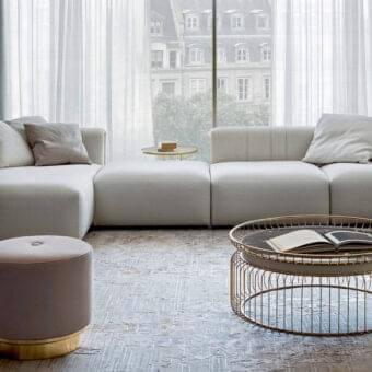 Distinguished Rugiano Ciglia coffee table with glossy gold hand-welded metal and refined marble top