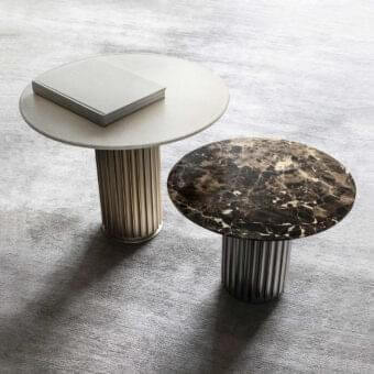 Distinguished Rugiano Liberty coffee table with aluminum base and light neutral matte tabletop crafted with a dark satin finish