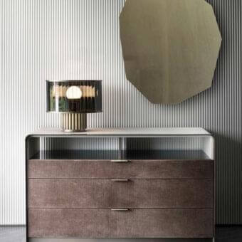 Distinguished Rugiano Liberty table lamp with aluminum extrusion and smoked glass diffuser in bronze finish