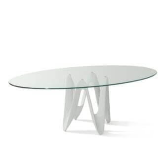Distinguished Sovet Italia Lambda table with transparent tempered glass and glossy white Cristalplant base crafted in Italy