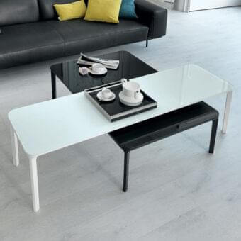 Distinguished Sovet Italia Slim Rectangular Coffee Table with glossy white lacquered top and polished chrome legs