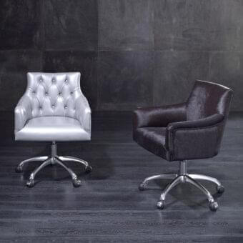 Sophisticated Rugiano Itaca office armchair with textured brown textile upholstery and polished chrome metal base