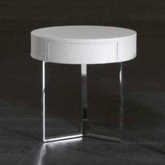 Superior Rugiano Just nightstand with oval leather top and polished steel base embodies a contemporary aesthetic