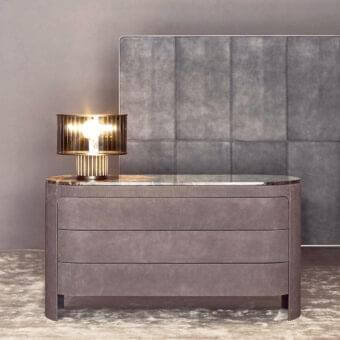 Superior Rugiano Vogue dresser with marble top and subtly textured dusty rose finish crafted in wood