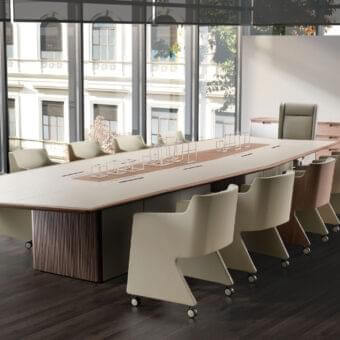 Exceptional 4 Mariani Ophy armchair built for conference rooms with light beige synthetic textile and matching frame
