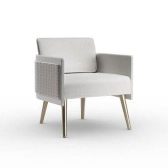 Sophisticated Reflex Amet lounge chair upholstered in textured light beige textile with golden-toned metal legs and grid-patterned accents