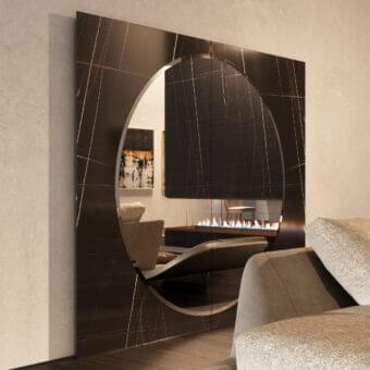 Superior Reflex Mondrian mirror crafted with extra clear glass, bevelled edges and dark-toned Marble Glass with a polished finish