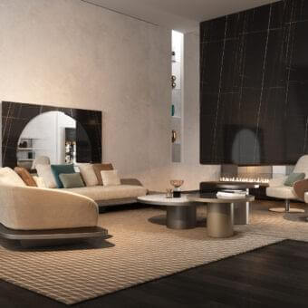 Superior Reflex Mondrian mirror crafted with beveled extra clear glass in a marble glass panel with gold veining