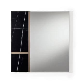 Distinguished Reflex Mondrian mirror with bevelled extra clear glass, marble glass inlay and bronze lacquer accents