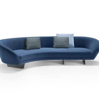 Superior Reflex Segno sofa lounge with matte blue textile upholstery and bronze finished metal legs