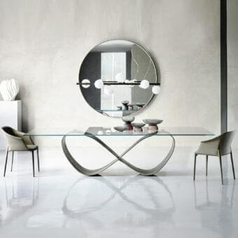 Distinguished Cattelan Italia Butterfly table with clear glass tabletop and brushed steel base crafted in Italy