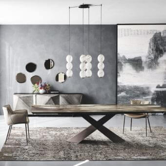 Sophisticated Cattelan Italia Rhonda armchair with black embossed lacquered steel base and smooth beige textile cover