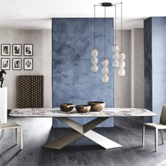 Superior Cattelan Italia Tyron table with marmi ceramic alabastro and graphite embossed lacquered steel base