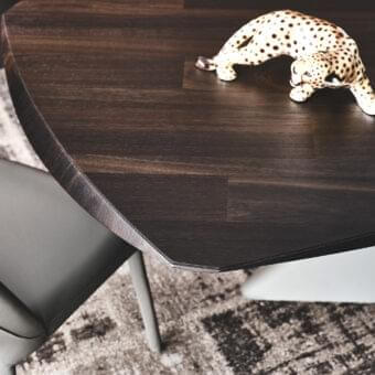 Distinguished Cattelan Italia Tyron table with titanium embossed steel “X” base and Canaletto walnut “B” barrel top in dark brown matte finish