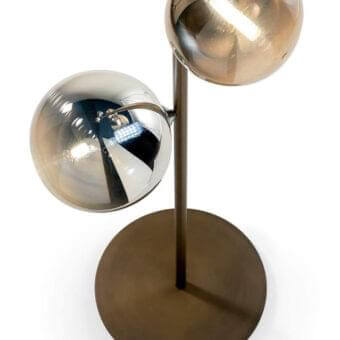 Elegant Reflex Bulles XL floor lamp with a bronze metal structure and borosilicate glass spheres in silver and gold