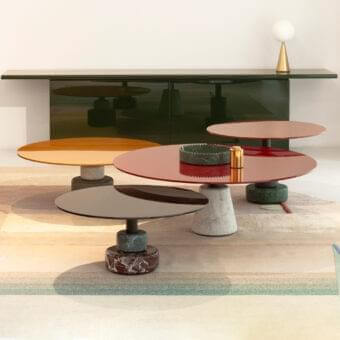 Exceptional Acerbis Menhir coffee table with glossy red lacquered wood and Levanto red marble base in black matte epoxy powder coated steel