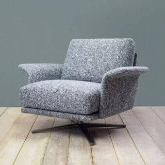 Distinguished Verzelloni Nilson lounge chair with woven mottled gray textile and swiveling four-legged aluminum base