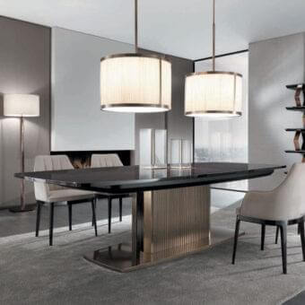 Distinguished DV Home Collection Windsor table with veneered top in Ebano Macassar and matt black lacquered structure with stainless steel base