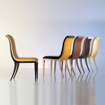 Superior OAK Cleopatra chair with dark wood frame and vibrant yellow leather upholstery exhibiting graceful curves