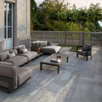 Distinguished Talenti Argo Alu coffee table with aluminum structure and stoneware top in medium grey matte finish