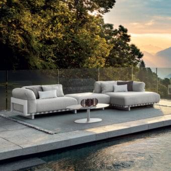 Exceptional Talenti Argo Alu sectional with light gray weather-resistant cushions and powder-coated aluminum frame crafted in Italy