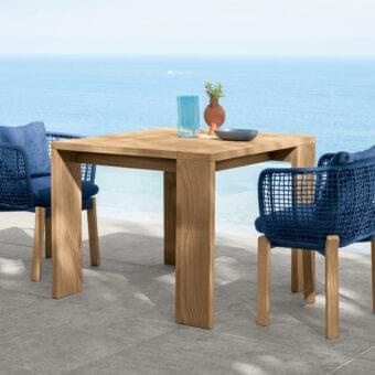 Distinguished Talenti Argo Wood armchair with cool blue nautical rope weave and matte accoya wood legs