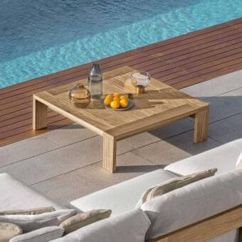 Exceptional Talenti Argo Wood coffee table crafted from weather-resistant accoya wood with a light brown finish