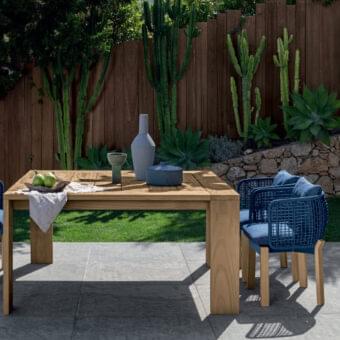 Distinguished Talenti Argo Wood table crafted in accoya wood with a light brown finish and visible grain