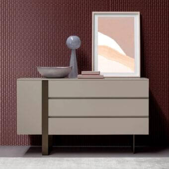 Superior Bonaldo Antibes dresser with rope lacquered wood and bronze finish metal base presents a contemporary aesthetic