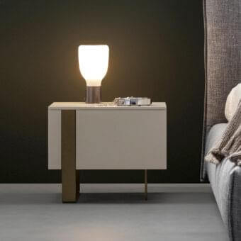 Distinguished Bonaldo Antibes nightstand with rope lacquered wood and bronze finish metal base