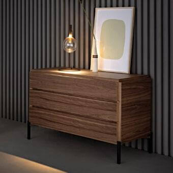 Exceptional Bonaldo Groove dresser with walnut canaletto veneered wooden modules and a high-end metal base in a warm brown finish