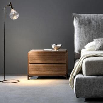 Superior Bonaldo Groove nightstand with walnut canaletto veneered wooden modules and a sleek metal base in a warm finish