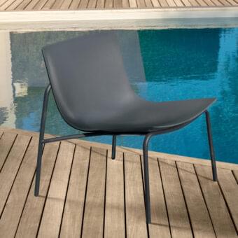 Innovative Talenti Malè lounge chair with smooth matte gray polyurethane seat and matching steel frame