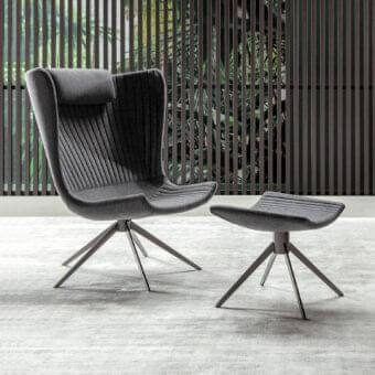 Exceptional Bonaldo Colibrì lounge chair with textured gray fabric upholstery and slender matt painted metal base