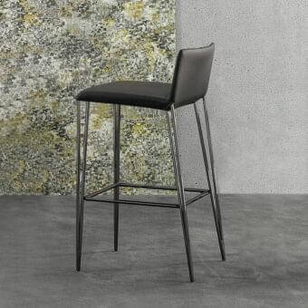Elegant Bonaldo Filly Too stool with dark fabric upholstery and sleek blackened metal frame