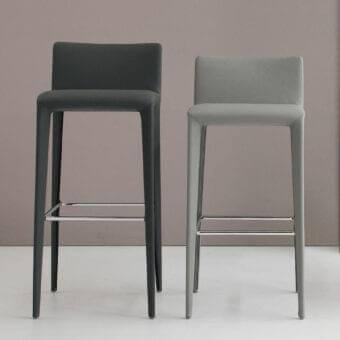 Exclusive Bonaldo Filly Too stool in matte light gray eco-leather with slender metal legs and chrome footrest