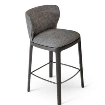 Distinguished Bonaldo Joy Too stool with soft gray textile upholstery and dark matte wood base with lead finish