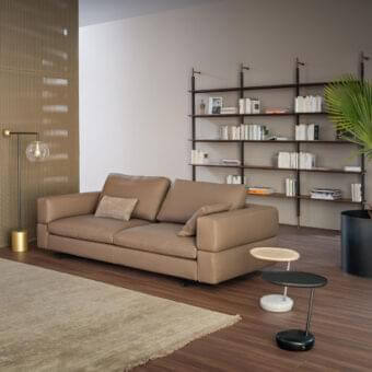 Exceptional Bonaldo Lupino side table with ash wood tabletop and solid marble base in a light color