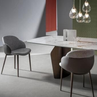 Superior Bonaldo My Way chair with steel and plywood frame, light gray textile front, dark leather back insert and slender metal legs